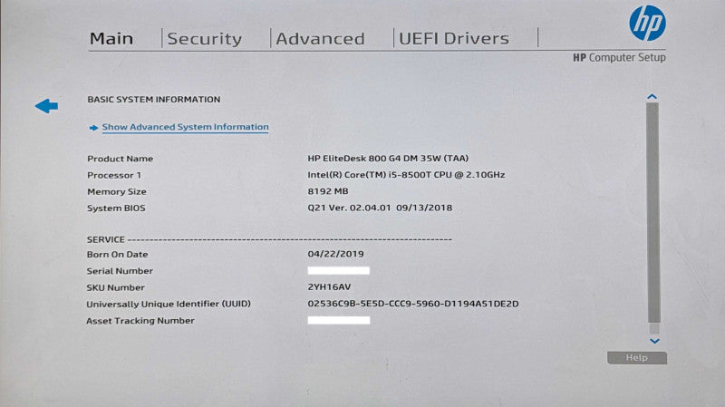 HP EliteDesk 800 G4 DM, i5-8500T 2.10GHz, 8GB RAM, 256GB Nvme, w/ PWR