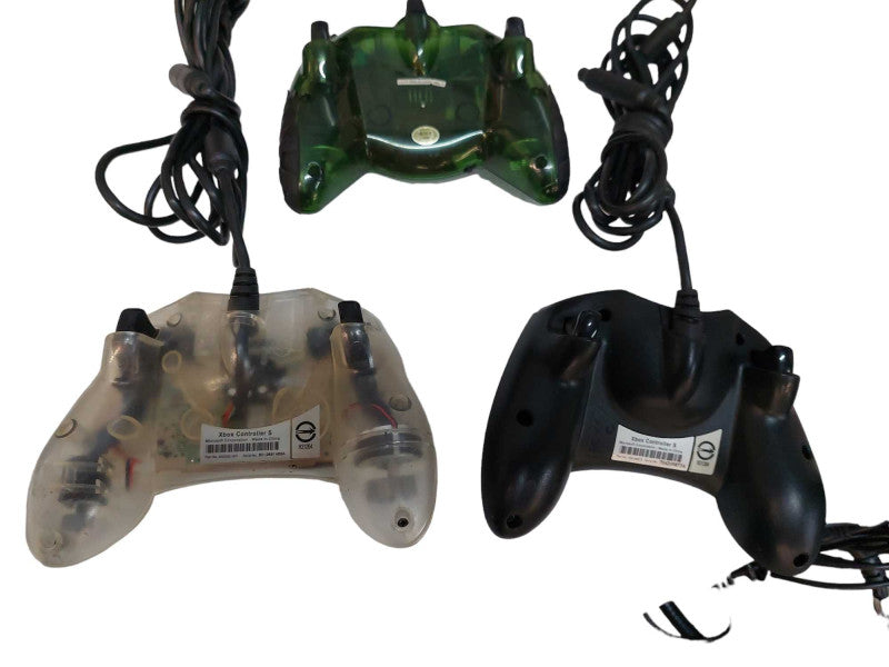 Bundle of 3 Original Xbox Controllers S, 1 Clear , 1 Black , 1 Non OEM Green  =