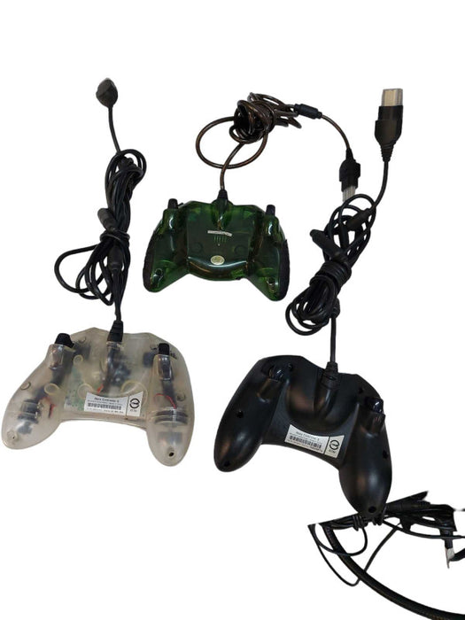 Bundle of 3 Original Xbox Controllers S, 1 Clear , 1 Black , 1 Non OEM Green  =
