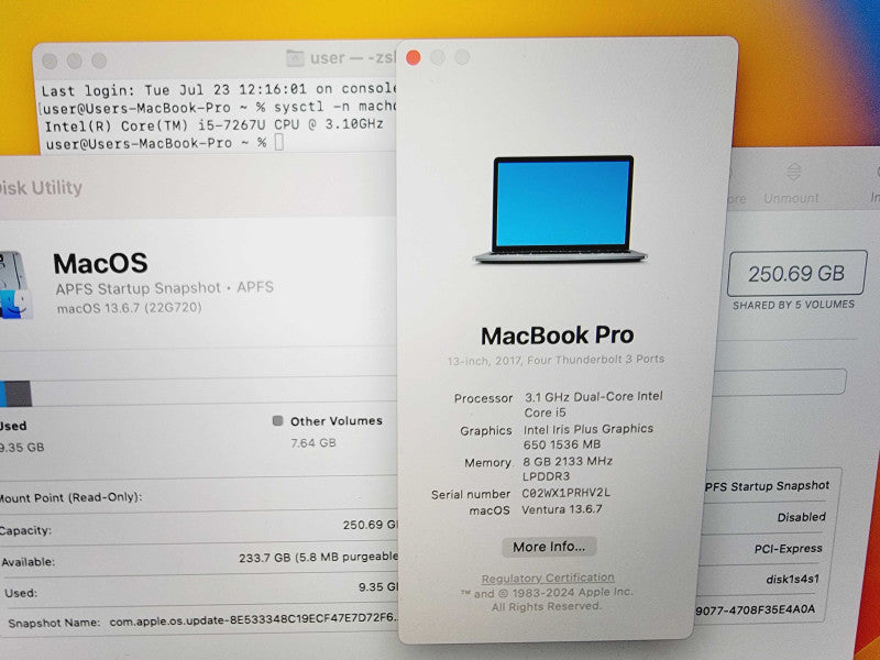 Apple Macbook Pro 2017 13\\" 2-Core i5-7267U @ 3.1GHz 8GB DDR3 256GB SSD (