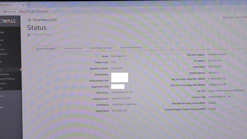 SonicWall SonicWave 231c APL44-0CF wireless access point Q_