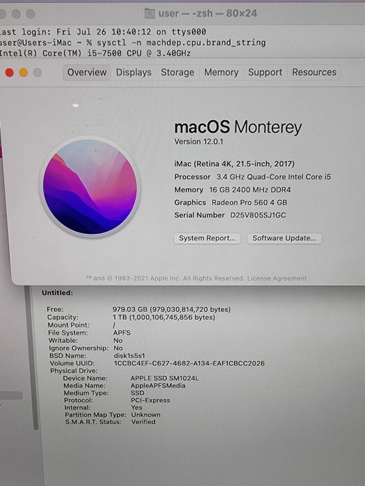 Apple iMac Retina 4K 2017 21\\" | 4-Core i5-7500 @3.4GHz | 16GB RAM | 1TB SSD