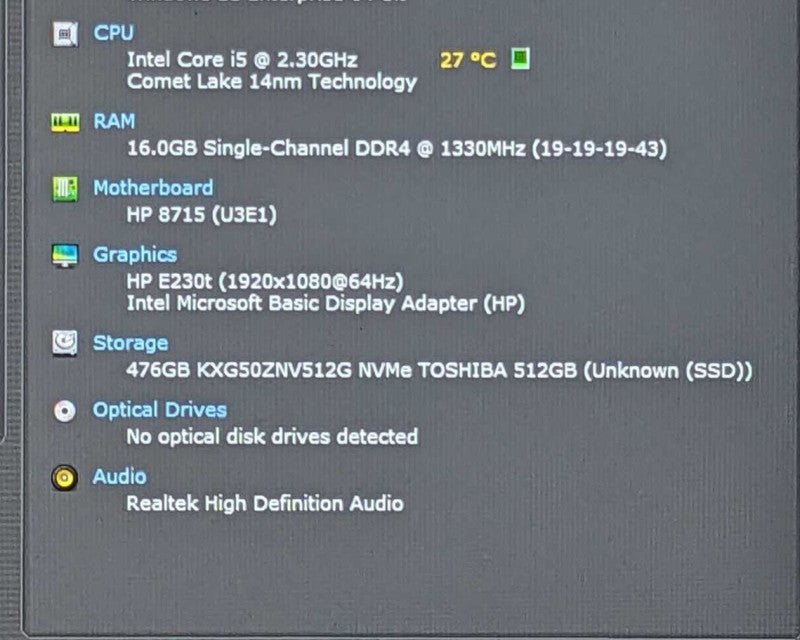 HP ProDesk 600 G6 Desktop Mini PC, i5-10500T 2.30GHz, 16GB DDR4, 512GB NVMe