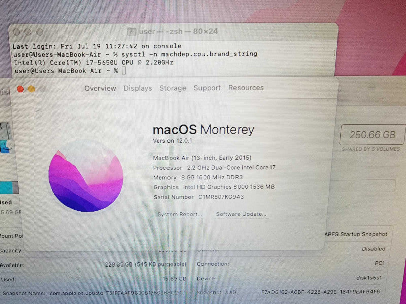 Apple Macbook Air 2015 13\\" 2-Core i7-5650U @ 2.2GHz 8GB DDR3 256GB SSD (