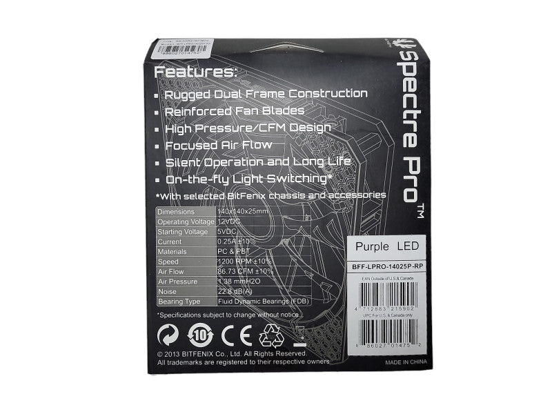 BitFenix Spectre Pro LED (Purple LED) BFF-LPRO-14025P-RP Brand New Q$