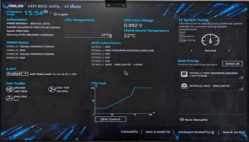 Custom PC, ASUS PRIME B250M-A, i5-7400 3.00GHz, 8GB DDR4, 2TB HDD