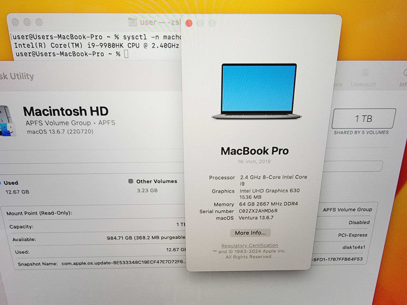 Apple Macbook Pro 2019 16\\" 8-Core i9-9980HK @ 2.4GHz 64GB DDR4 1TB SSD Radeon Pro 5300M 4GB (