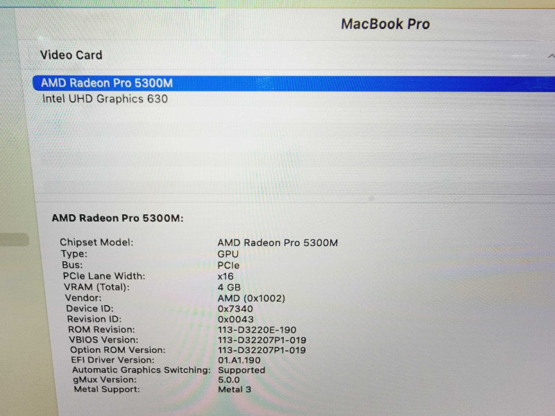 Apple Macbook Pro 2019 16\\" 8-Core i9-9980HK @ 2.4GHz 64GB DDR4 1TB SSD Radeon Pro 5300M 4GB (