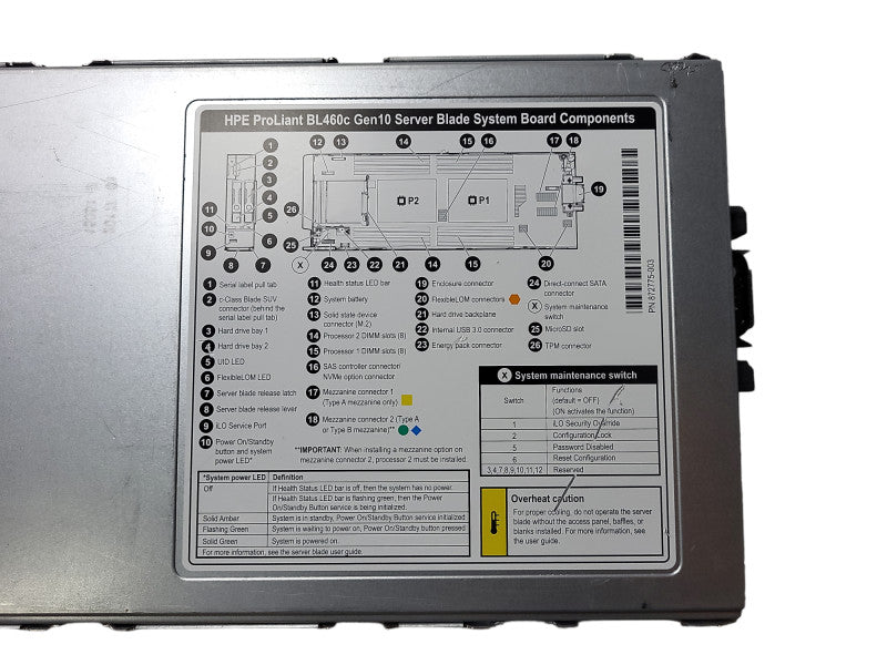 HPE ProLiant BL460c Gen10 Blade Server Barebones w/ 2x Heat sinks, READ $