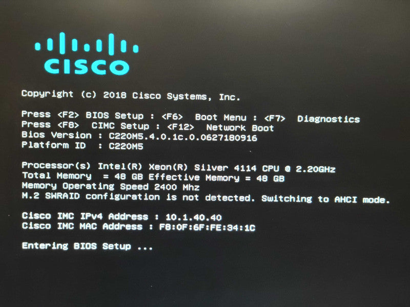 Cisco UCSC-C220-M5 1U, 1x Xeon silver 4114 2.2GHz, 48GB DDR4, 6x 1.2TB SAS _
