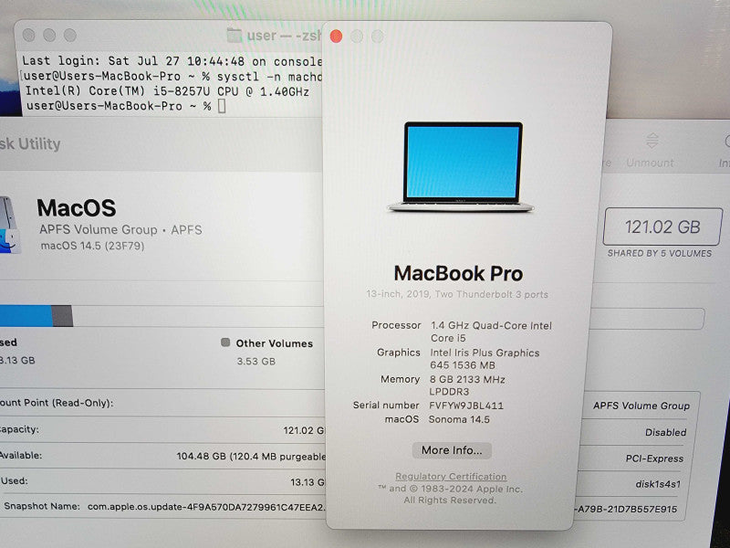Apple Macbook Pro 2019 13\\" 4-Core i5-8257U @ 1.4GHz 8GB DDR3 128GB SSD (