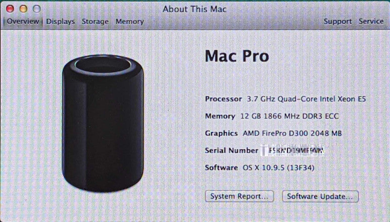 Mac Pro Late 2013, Quad-Core Intel Xeon E5 3.7GHz, 12GB DDR3, 500GB SSD, AMD FirePro D300 2GB