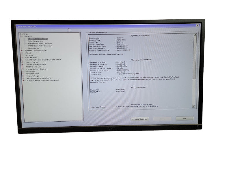 Dell OptiPlex 3070 Mini PC i5 - 9500T CPU  @  2.20GHz 8GB DDR4 Ram QÎ¸