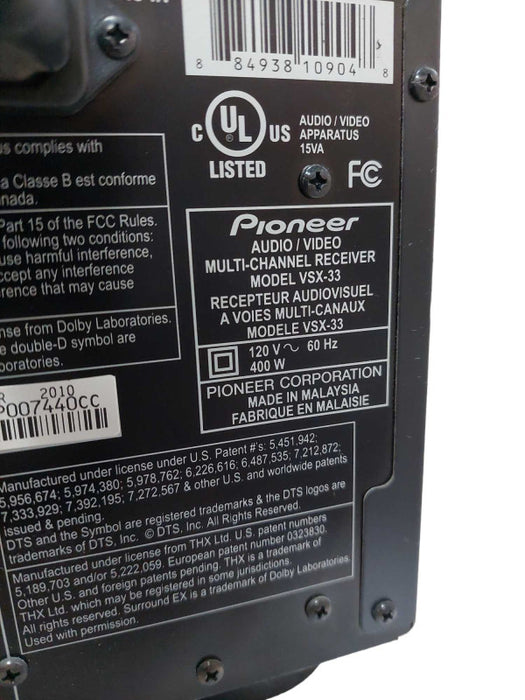 Pioneer Elite Audio/Video Multi-Channel Receiver Model: VSX-33 =