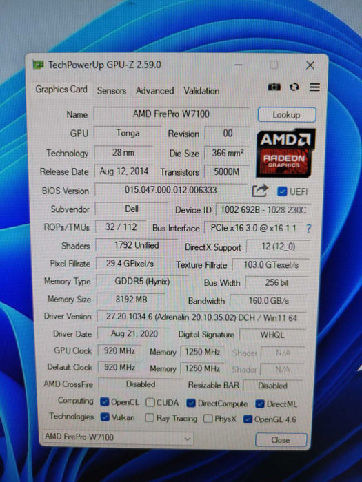 AMD FIREPRO W7100 8GB PCIE %
