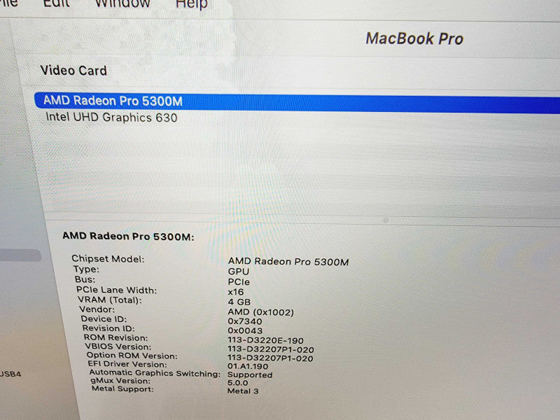 Apple Macbook Pro 2019 16\\" 6-Core i7-9750H @ 2.6GHz 16GB DDR4 512GB SSD Radeon Pro 5300M 4GB (