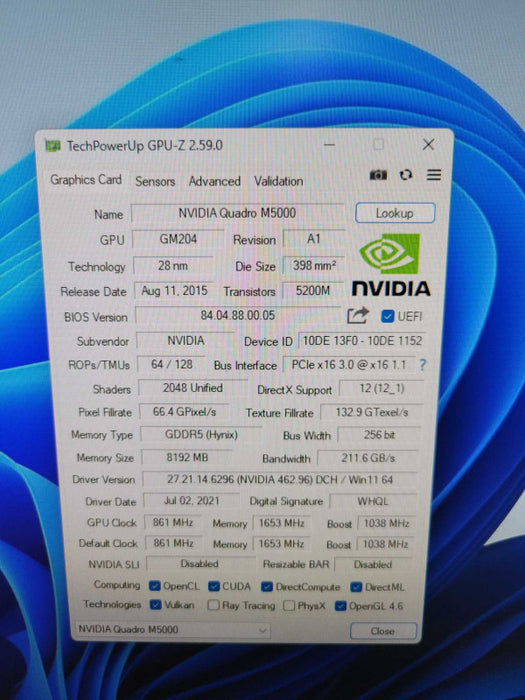 NVIDIA QUADRO M5000 8GB PCIE %
