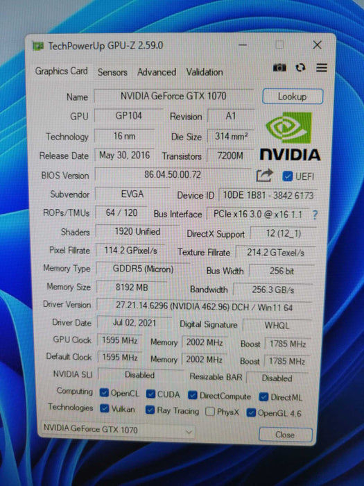NVIDIA GTX 1070 8GB PCIE %