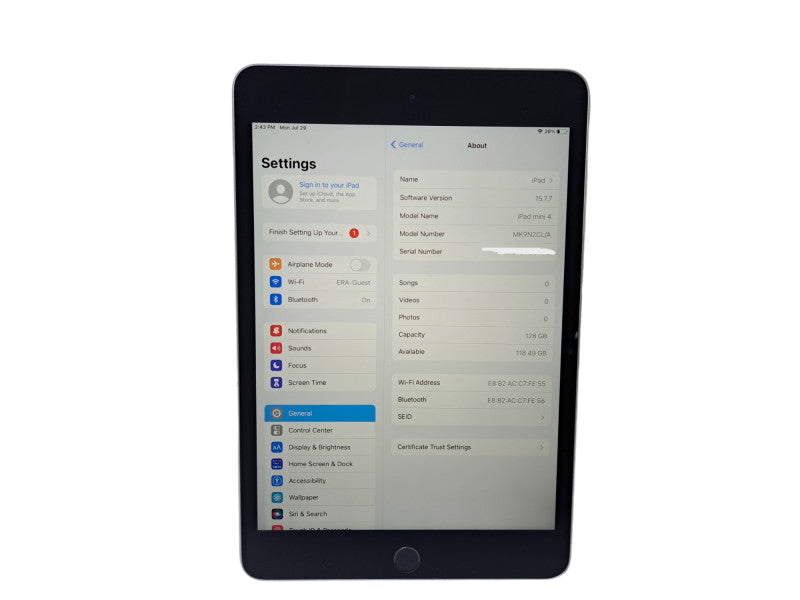 Apple iPad Mini 4 (A1538) 128GB | Wi-Fi Space Grey Q