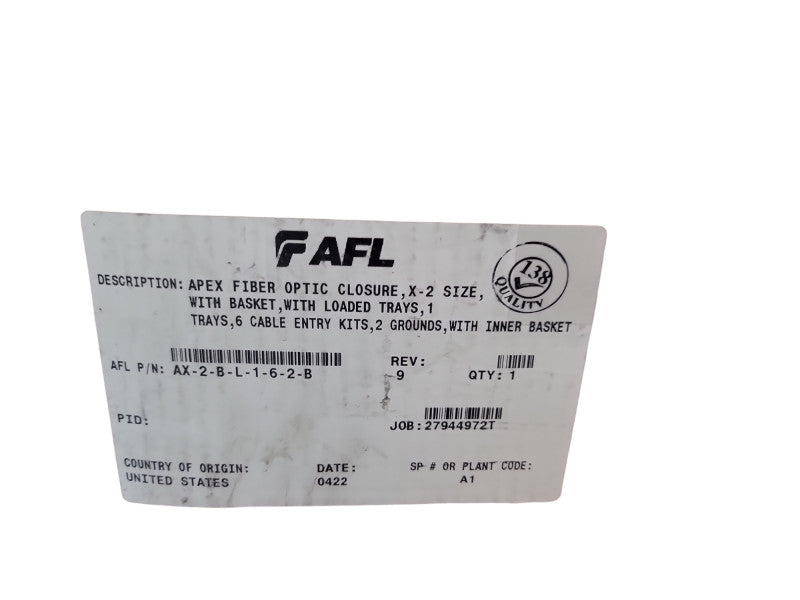 AFL Apex X-2S Sealed Splice Closure (AX-2-B-L-1-6-2-B) Open Box %
