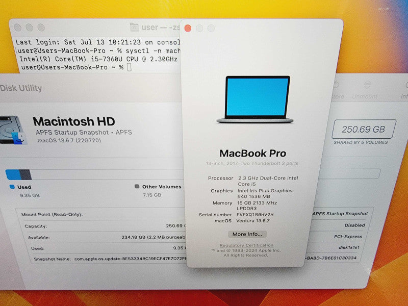 Apple Macbook Pro 2017 13\\" 2-Core i5-7360U @ 2.3GHz 16GB DDR3 256GB SSD (