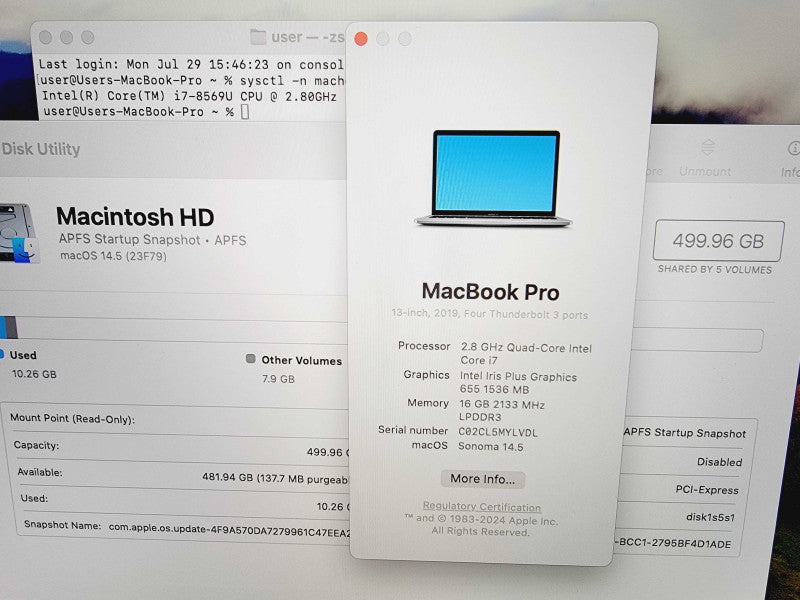 Apple Macbook Pro 2019 13" 4-Core i7-8569U @ 2.8GHz 16GB DDR3 512GB SSD (