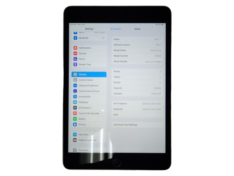Apple iPad Mini 4 (A1538) 128GB, Wi-Fi, Space Grey !