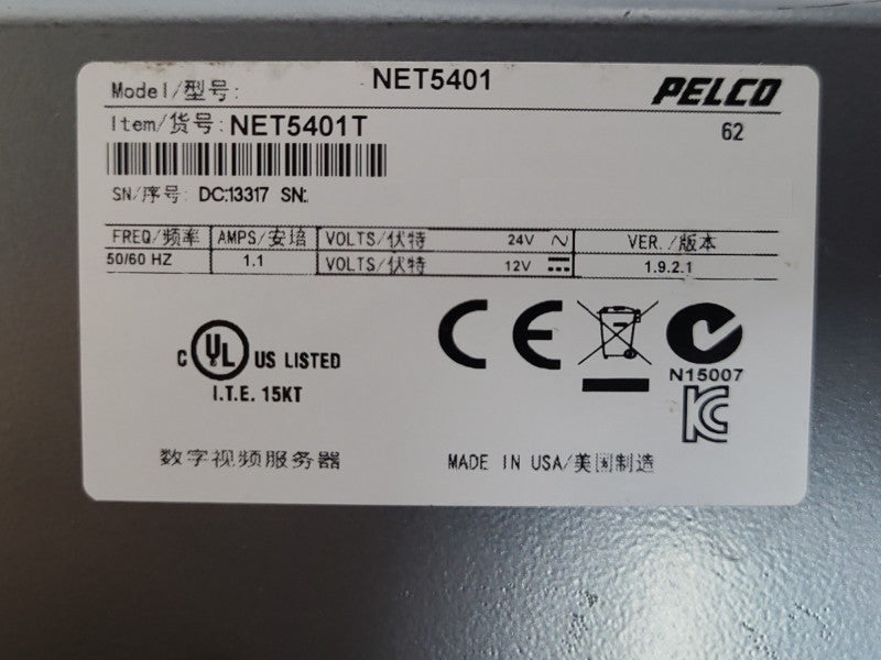 Pelco, NET5401T, H.264, 1 Channel Encoder, READ