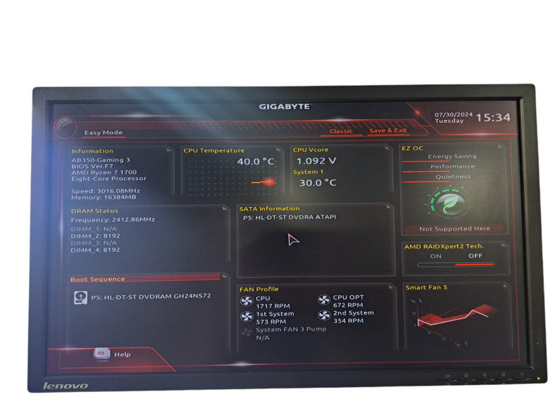 Custom PC | Gigabyte GA-AB350, Ryzen 7 1700 @ 3.00GHz 4C, 16GB DDR4, GT 1030
