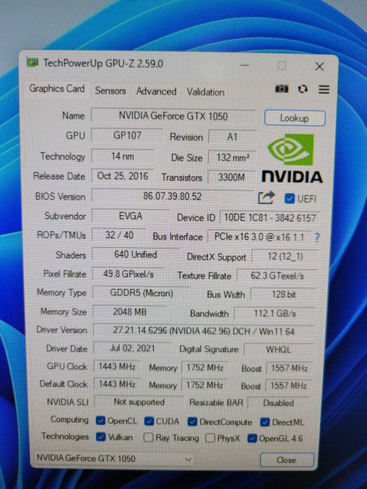 EVGA NVIDIA GTX 1050 2GB PCIE %