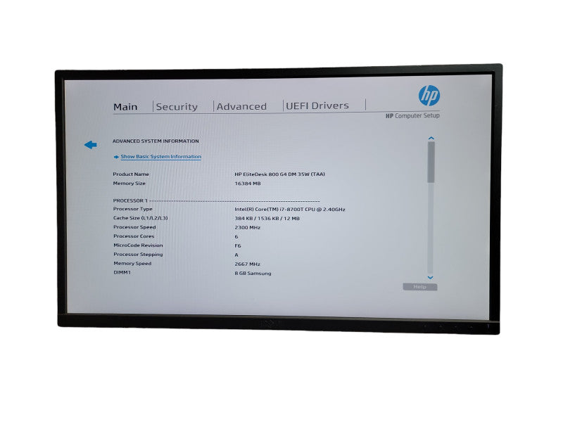 HP EliteDesk 800 G4 Mini Intel i7 - 8700T CPU @  2.40GHz 16GB DDR4 Ram QÎ¸