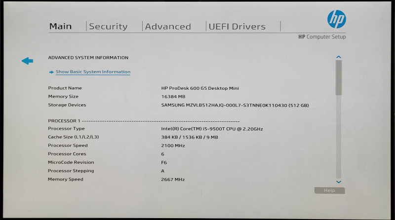 HP ProDesk 600 G5 Desktop Mini, i5-9500T 2.20GHz 6C, 16GB DDR4, 512GB NVMe, WiFi, PWR