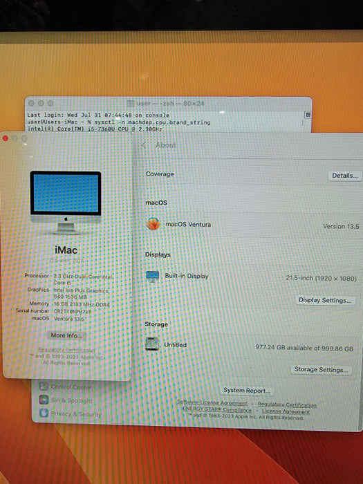 Apple iMac 2017 21.5\\" | Core i5-7360U @2.3GHz | 16GB DDR4 | 1TB SSD - READ