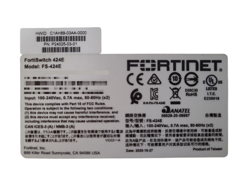 Fortinet FortiSwitch FS-224E 24 Port Managed Ethernet Switch
