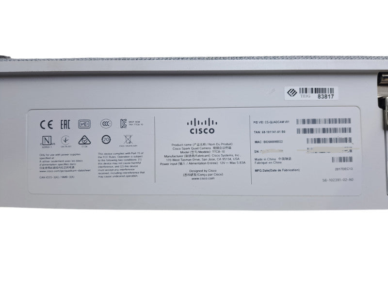Cisco Webex TTC8-10 Spark Quad Camera Conference Room CS-QUADCAM