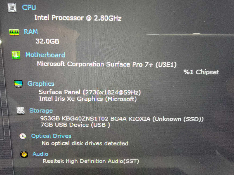 MS Surface Pro 7+ 1960 | 4-Core i7-1165G7 @2.8GHz | 32GB RAM | 1TB SSD