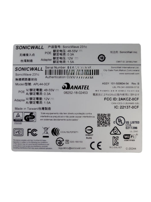 SonicWall SonicWave 231c APL44-0CF wireless access point Q!