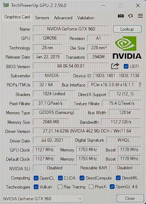 NVIDIA GeForce GTX 960 2GB Graphic Card