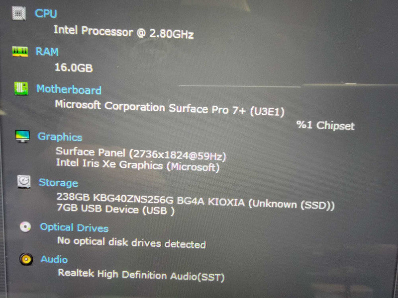 MS Surface Pro 7+ 1960 | 4-Core i7-1165G7 @2.8GHz 16GB RAM | 256GB SSD - READ