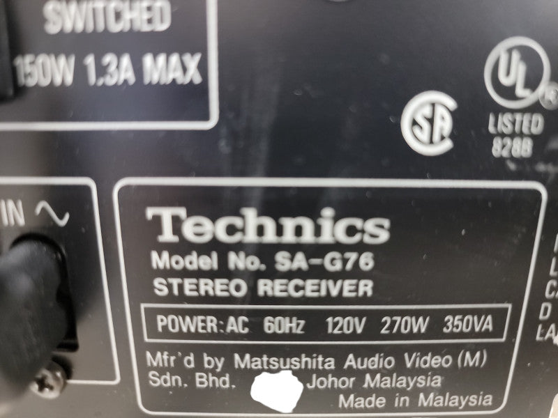 TECHNICS SA-G76 AM-FM Stereo Receiver