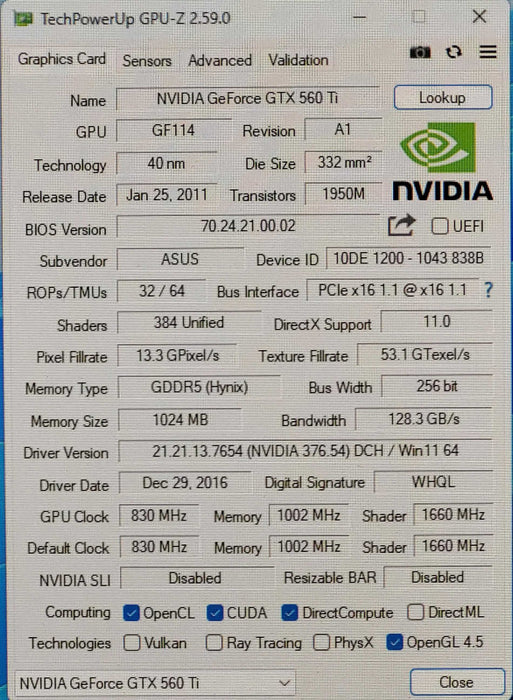 ASUS NVIDIA GeForce GTX 560 Ti 1GB Graphic Card
