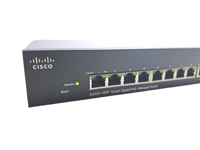 Cisco SG300-10PP | 10-Port Gigabit PoE+ Managed Ethernet Switch + PWR Adapter