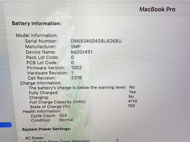 Apple Macbook Pro 2019 4-Core i5-8257U @ 1.4GHz 16GB DDR3 256GB SSD (