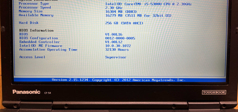 Panasonic ToughBook CF54 TOUCH i5-5300 16GB 256SSD 32130Hrs No HDD Caddy READ
