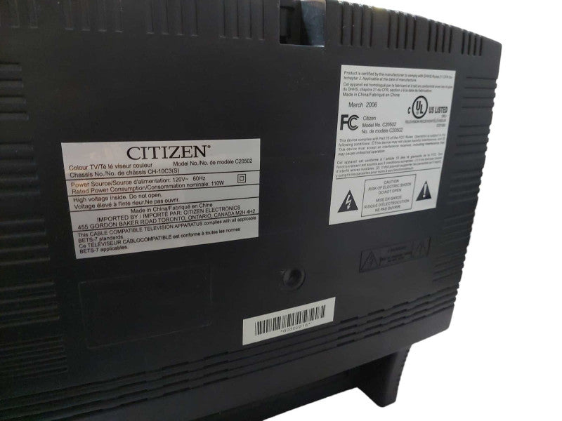 Citizen 20" Flat Screen CRT TV Model: C20502 =