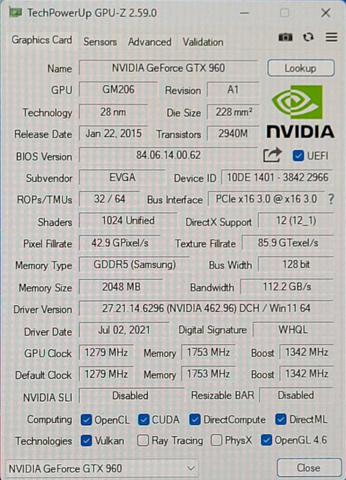 EVGA NVIDIA GeForce GTX 960 2GB Graphic Card