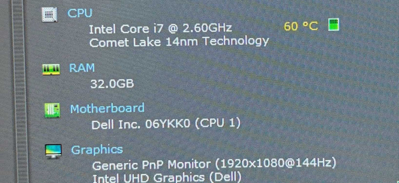 Dell G7 7700 i7-10750H@2.6GHz NVIDIA GeForce RTX2070 8GB GPU 32GB RAM 1TB SSD Q Lap200