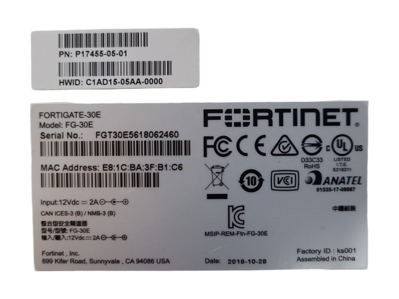 Fortinet FortiWiFi 30E, Network Security Firewall