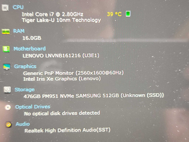 Lenovo ThinkBook 13s G2 ITL| i7-1165G7| 16GB RAM| 512GB SSD FOR PARTS / REPAI β Lap200