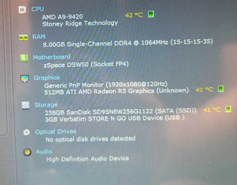 zSpace W1847 AMD A9-9240 Radeon R5 GPU 8GB RAM 256GB SSD  BudLap
